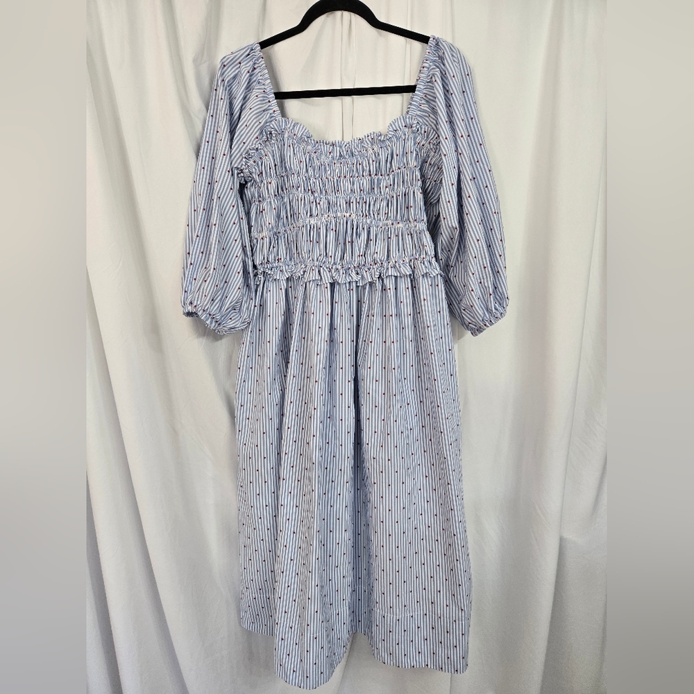 Anthropologie Maeve Smocked Red Polka Dot Striped Puffy Sleeves Dress Size XLP